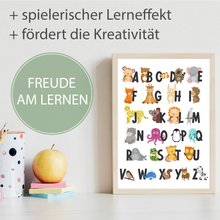 Laden Sie das Bild in den Galerie-Viewer, Kinderposter Alphabet Lernposter Kinderzimmer Wandbild Einschulung Kindergarten Grundschule Tiere ABC Lernhilfe für Kinder