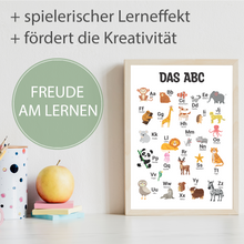 Laden Sie das Bild in den Galerie-Viewer, Kinderposter Tiere ABC Lernposter Kinderzimmer Wandbild Einschulung Kindergarten Grundschule Alphabet Buchstaben Lernhilfe für Kinder