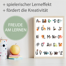 Laden Sie das Bild in den Galerie-Viewer, Kinderposter Alphabet Lernposter Kinderzimmer Wandbild Kindergarten Grundschule Tiere ABC Kinder Lernhilfe Poster