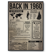 Laden Sie das Bild in den Galerie-Viewer, 66. Geburtstag Geschenkidee personalisierbar | Poster Jahrgang 1960 Geschenk | Back in 1960 Rückblick