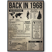 Laden Sie das Bild in den Galerie-Viewer, 58. Geburtstag Geschenkidee personalisierbar | Poster Jahrgang 1968 Geschenk | Back in 1968 Rückblick