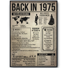 Laden Sie das Bild in den Galerie-Viewer, 51. Geburtstag Geschenkidee personalisierbar | Poster Jahrgang 1975 Geschenk | Back in 1975 Rückblick