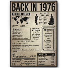 Laden Sie das Bild in den Galerie-Viewer, 50. Geburtstag Geschenkidee personalisierbar | Poster Jahrgang 1976 Geschenk | Back in 1976 Rückblick