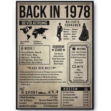 Laden Sie das Bild in den Galerie-Viewer, 48. Geburtstag Geschenkidee personalisierbar | Poster Jahrgang 1978 Geschenk | Back in 1978 Rückblick