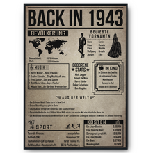 Laden Sie das Bild in den Galerie-Viewer, 83. Geburtstag Geschenkidee personalisierbar | Poster Jahrgang 1943 Geschenk | Back in 1943 Rückblick