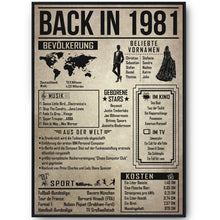 Laden Sie das Bild in den Galerie-Viewer, 45. Geburtstag Geschenkidee personalisierbar | Poster Jahrgang 1981 Geschenk | Back in 1981 Rückblick
