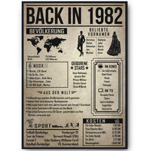 Laden Sie das Bild in den Galerie-Viewer, 44. Geburtstag Geschenkidee personalisierbar | Poster Jahrgang 1982 Geschenk | Back in 1982 Rückblick