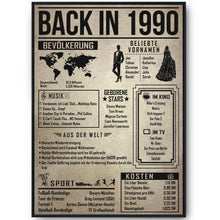 Laden Sie das Bild in den Galerie-Viewer, 36. Geburtstag Geschenkidee personalisierbar | Poster Jahrgang 1990 Geschenk | Back in 1990 Rückblick