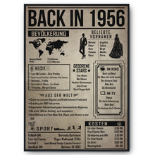 Laden Sie das Bild in den Galerie-Viewer, 70. Geburtstag Geschenkidee personalisierbar | Poster Jahrgang 1956 Geschenk | Back in 1956 Rückblick