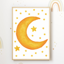 Laden Sie das Bild in den Galerie-Viewer, Mond Sterne 2er Set Kinderzimmer Bilder DIN A4 Wandbilder Deko Babyzimmer Poster