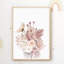 Laden Sie das Bild in den Galerie-Viewer, Blumen Boho Natur Schmetterling 3er Set Bilder Kinderzimmer Deko DIN A4 Poster Babyzimmer Wandbilder
