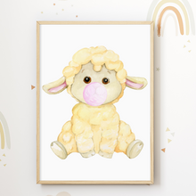 Laden Sie das Bild in den Galerie-Viewer, Tiere Bauernhof 4er Set Bilder Schaf Küken Hase Schwein Kinderzimmer Deko DIN A4 Poster Babyzimmer Wandbilder