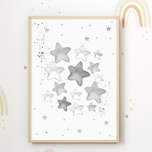 Laden Sie das Bild in den Galerie-Viewer, Mond Sterne 2er Set Bilder Kinderzimmer Deko DIN A4 Poster Babyzimmer Wandbilder
