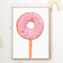 Laden Sie das Bild in den Galerie-Viewer, Candy Zuckerwatte Donut Lollipop 3er Set Bilder Süßigkeiten Kinderzimmer Deko DIN A4 Poster Wandbilder