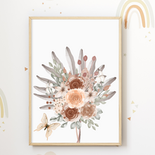 Laden Sie das Bild in den Galerie-Viewer, Blumen Boho Natur Schmetterling 3er Set Bilder Kinderzimmer Deko DIN A4 Poster Babyzimmer Wandbilder