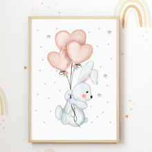 Laden Sie das Bild in den Galerie-Viewer, Luftballon Tiere 3er Set Bilder Schaf Hase Fuchs Kinderzimmer Deko DIN A4 Poster Babyzimmer Wandbilder