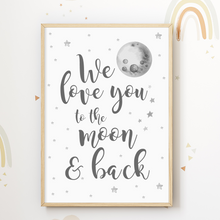 Laden Sie das Bild in den Galerie-Viewer, We Love You to the Moon and Back - 3er Set Bilder Kinderzimmer Deko DIN A4 Poster Babyzimmer Wandbilder