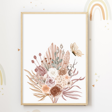 Laden Sie das Bild in den Galerie-Viewer, Blumen Boho Natur Schmetterling 3er Set Bilder Kinderzimmer Deko DIN A4 Poster Babyzimmer Wandbilder