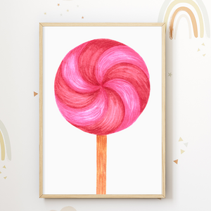 Candy Zuckerwatte Donut Lollipop 3er Set Bilder Süßigkeiten Kinderzimmer Deko DIN A4 Poster Wandbilder