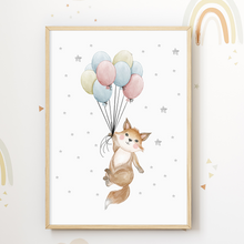Laden Sie das Bild in den Galerie-Viewer, Luftballon Tiere 3er Set Bilder Schaf Hase Fuchs Kinderzimmer Deko DIN A4 Poster Babyzimmer Wandbilder