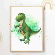 Laden Sie das Bild in den Galerie-Viewer, Dinosaurier 4er Set Bilder Kinderzimmer Dino Deko DIN A4 Poster Babyzimmer Wandbilder
