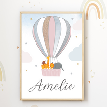 Laden Sie das Bild in den Galerie-Viewer, Kinderposter personalisiert mit Namen | Kinderzimmer Regenbogen Safari Tiere