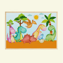 Laden Sie das Bild in den Galerie-Viewer, Dino Bild DIN A4 Kinderzimmer Dinosaurier Wandbild Babyzimmer Poster Dekoration