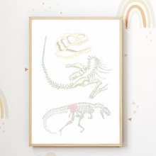 Laden Sie das Bild in den Galerie-Viewer, Dinosaurier Skelette Bild DIN A4 Kinderzimmer Wandbild Deko Babyzimmer Poster