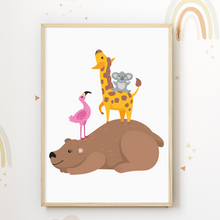 Laden Sie das Bild in den Galerie-Viewer, Zootiere Waldtiere Freunde Bild DIN A4 Kinderzimmer Wandbild Babyzimmer Poster Dekoration