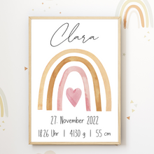 Laden Sie das Bild in den Galerie-Viewer, Regenbogen Geburtsposter personalisiert | Name Name Uhrzeit Größe Gewicht | Kinderzimmer Bild Babyposter Kinderposter Geschenk