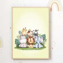 Laden Sie das Bild in den Galerie-Viewer, Niedliche Safari Tiere Kinderzimmer Bild DIN A4 Poster Babyzimmer Wandbild Dekoration
