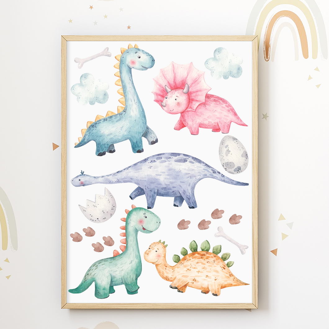 Dinosaurier Bild Kinderzimmer Bunte Dino Deko DIN A4 Poster Babyzimmer Wandbild
