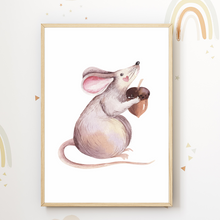 Laden Sie das Bild in den Galerie-Viewer, Niedliche Maus Bild DIN A4 Kinderzimmer Wandbild Deko Babyzimmer Poster