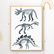 Laden Sie das Bild in den Galerie-Viewer, Dinosaurier Skelett Bild Kinderzimmer Dino Deko DIN A4 Poster Babyzimmer Wandbild