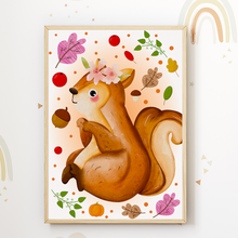 Laden Sie das Bild in den Galerie-Viewer, Eichhörnchen Bild DIN A4 Kinderzimmer Wandbild Babyzimmer Poster Dekoration