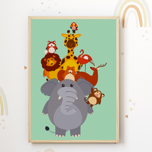 Laden Sie das Bild in den Galerie-Viewer, Tier Zootiere Waldtiere Freunde Bild DIN A4 Kinderzimmer Wandbild Babyzimmer Poster Dekoration