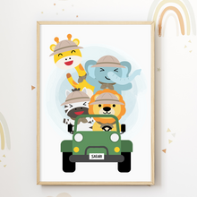 Laden Sie das Bild in den Galerie-Viewer, Safari Tiere Tour DIN A4 Kinderzimmer Wandbild Babyzimmer Poster Dekoration