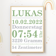 Laden Sie das Bild in den Galerie-Viewer, Geburtsposter personalisiert | minimalistisch Babyposter modern Kinderzimmer Wandbild Kinderposter