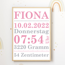 Laden Sie das Bild in den Galerie-Viewer, Geburtsposter personalisiert | minimalistisch Babyposter modern Kinderzimmer Wandbild Kinderposter