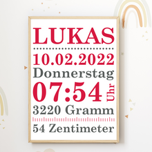 Laden Sie das Bild in den Galerie-Viewer, Geburtsposter personalisiert | minimalistisch Babyposter modern Kinderzimmer Wandbild Kinderposter
