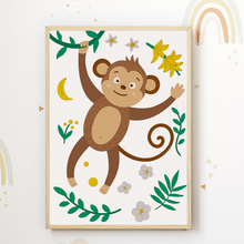 Laden Sie das Bild in den Galerie-Viewer, Dschungel Safari Tiere Bilder 3er Set DIN A4 Kinderzimmer Wandbilder Babyzimmer Poster Dekoration - Affe Löwe Giraffe