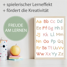 Laden Sie das Bild in den Galerie-Viewer, ABC Kinderposter 3er Set Lernposter Sonne Regenbogen Alphabet | Kinderzimmer Wandbilder Kindergarten Grundschule Kinder Lernhilfe Poster