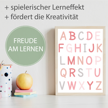 Laden Sie das Bild in den Galerie-Viewer, ABC Kinderposter 3er Set Lernposter Regenbogen Alphabet & Zahlen | Kinderzimmer Wandbilder Kindergarten Grundschule Kinder Lernhilfe Poster