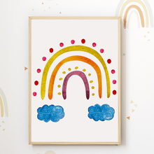 Laden Sie das Bild in den Galerie-Viewer, Regenbogen Sonne Schmetterlinge Bilder 4er Set DIN A4 Kinderzimmer Wandbilder Babyzimmer Poster Dekoration