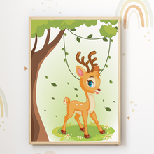 Laden Sie das Bild in den Galerie-Viewer, Niedliche Waldtiere Bilder 6er Set DIN A4 Kinderzimmer Wandbilder Babyzimmer Poster Dekoration - Reh Bär Fuchs Waschbär Hase Eichhörnchen