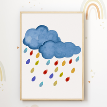 Laden Sie das Bild in den Galerie-Viewer, Bunte Wolken Sonne Regenbogen Bilder 3er Set DIN A4 Kinderzimmer Wandbilder Babyzimmer Poster Dekoration