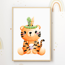 Laden Sie das Bild in den Galerie-Viewer, Indianer Tiere 3er Set Kinderzimmer Bilder DIN A4 Poster Babyzimmer Wandbilder Dekoration - Tiger Elefant Bär
