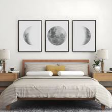 Laden Sie das Bild in den Galerie-Viewer, Mondphasen Poster Set – 3 Mondposter Wohnzimmer Schlafzimmer Mond Wandbild Küche Flur Zuhause Wanddeko