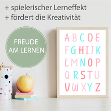 Laden Sie das Bild in den Galerie-Viewer, ABC Kinderposter 3er Set Lernposter Regenbogen Alphabet & Zahlen | Kinderzimmer Wandbilder Einschulung Kindergarten Grundschule Lernhilfe für Kinder