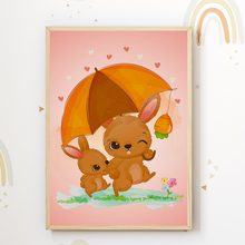 Laden Sie das Bild in den Galerie-Viewer, Mama Kind Waldtiere Familie Bilder 3er Set DIN A4 Kinderzimmer Wandbilder Babyzimmer Poster Dekoration - Hase Elefant Koala